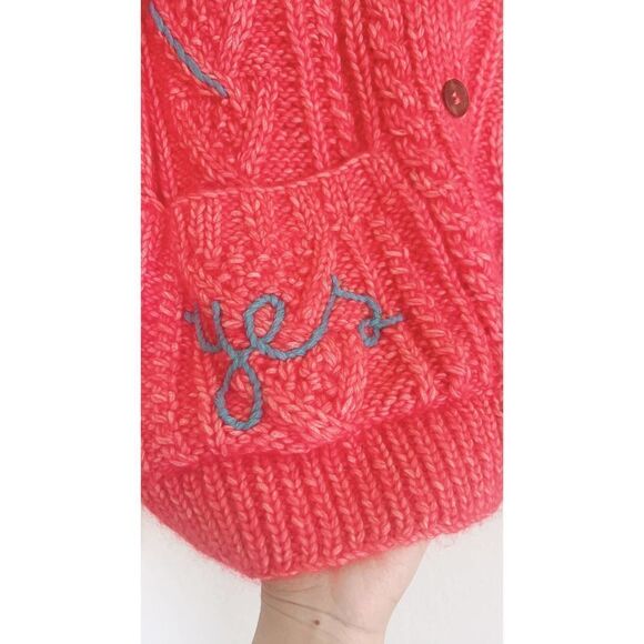 Lingua Franca - Embroidered Cable-knit Alpaca  Wool-blend Cardigan Coral Large - Picture 8 of 10